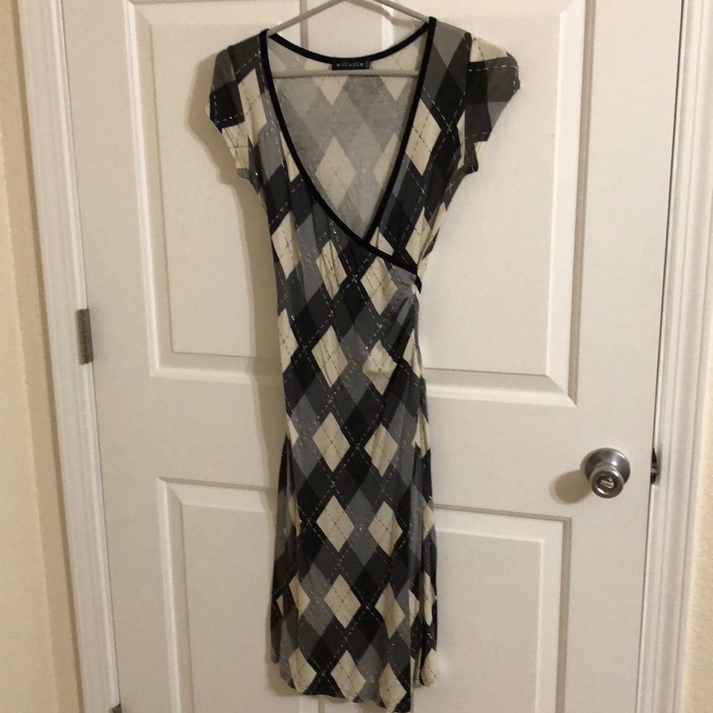 Black, grey and cream colored dress